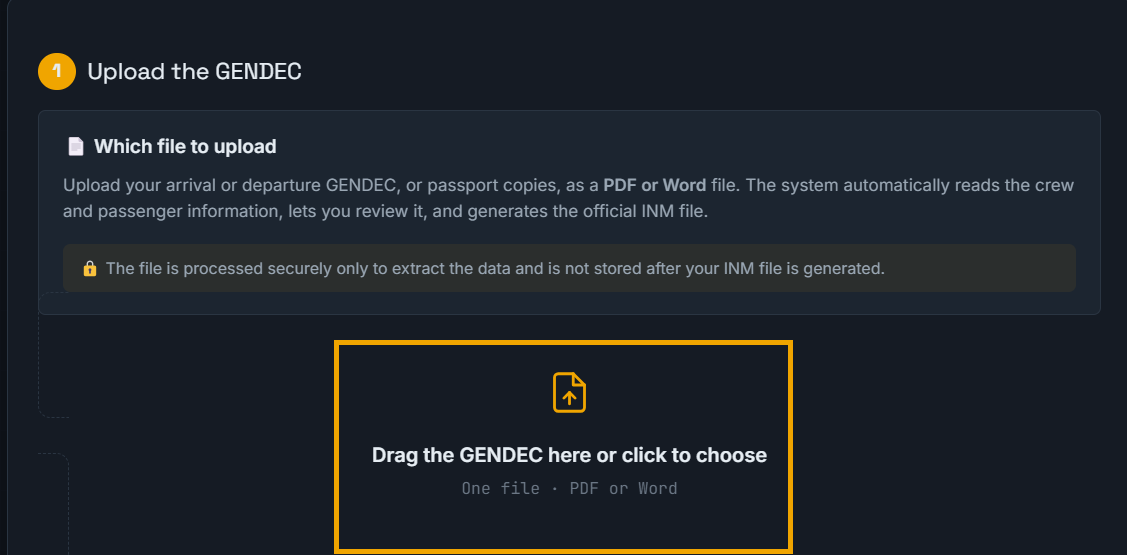 Upload area to drag the GENDEC